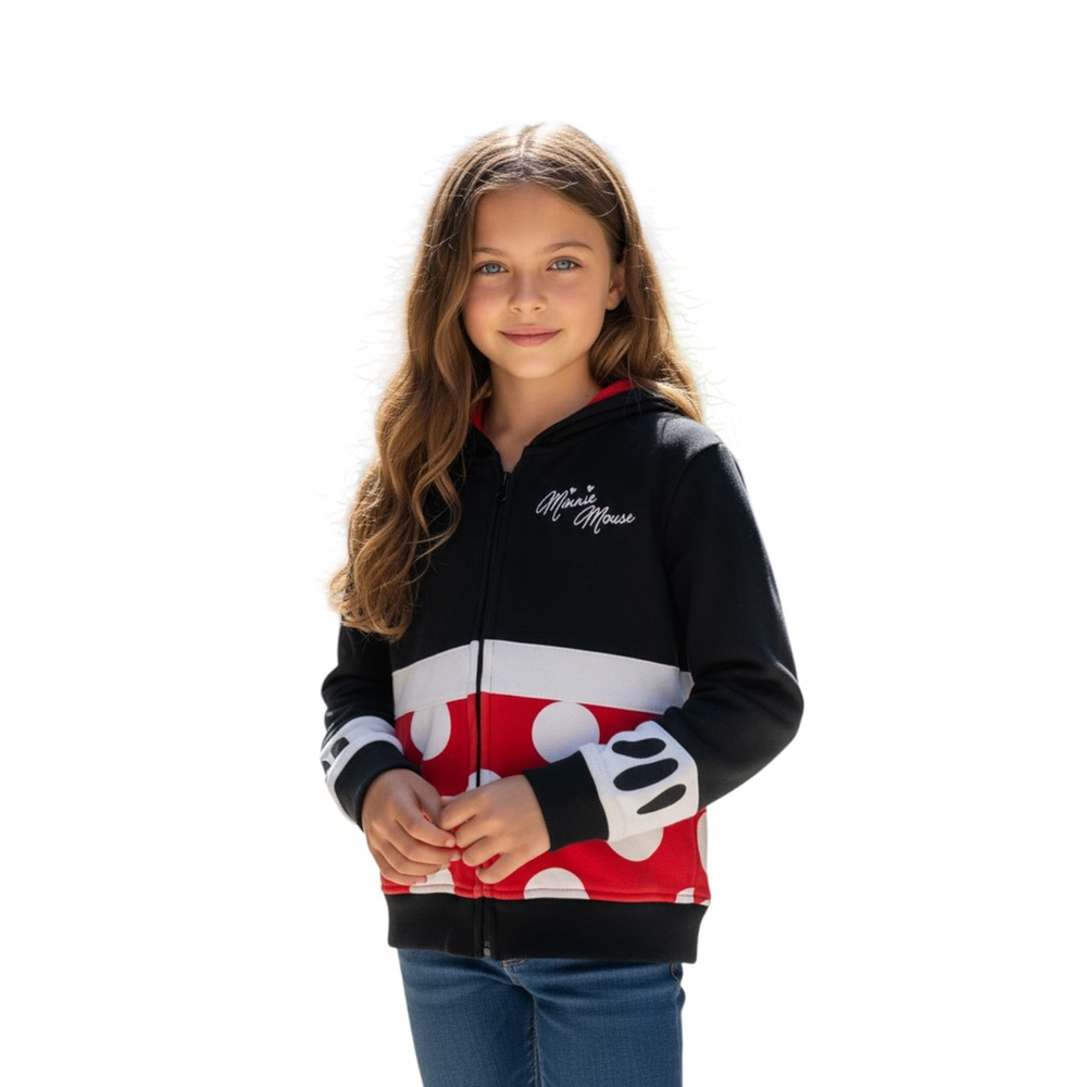 Disney Girls Minnie Mouse Hoodie XS Black Red Polka Dot Full Zip Casual Outdoor